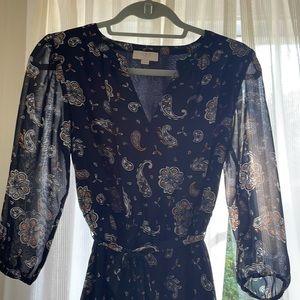 LOFT OUTLET PETITE 3/4 LENGTH PAISLEY NAVY BLUE XSP LIKE NEW